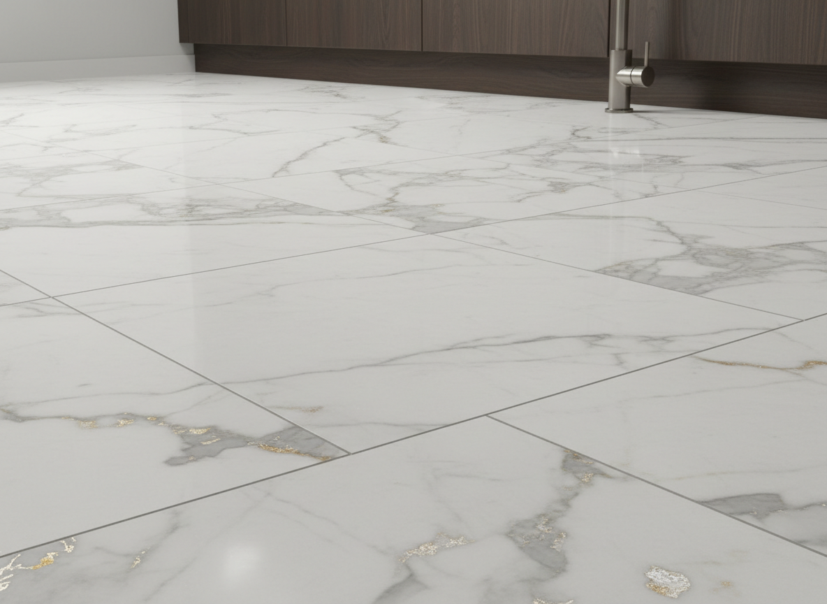 Luxury vinyl tile flooring with realistic stone texture and seamless finish